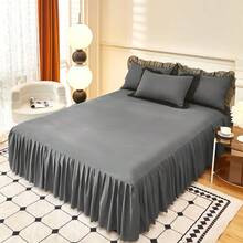 1pc Ruffled Soft Brushed Bed Skirt (Pillow Case Not Included) - Grey - View 2