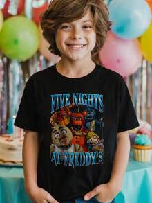 Young Boy's/Girl's Cotton Graphic Tees, Game T-Shirts For Boy, Black Summer T-Shirts With Cartoon Characters, Gift For  Fans, Round Neck, Fun - 22 - 查看 2