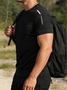 Men's Breathable Quick-Dry Short Sleeve T-Shirt, Suitable For Outdoor Hiking, Fitness Activities, Fashionable & Versatile - Black - View 9