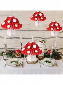 1pc Mushroom Honeycomb Ball Hanging Decor - Cute 3D Decoration Suitable For Indoor/Outdoor Easter Celebration, Great For Birthday, Wedding Venue Decor, New Year Party Accents And Romantic Holiday Decoration - 查看 5