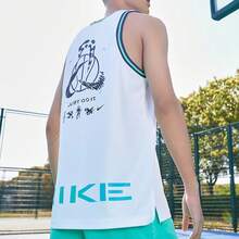 Nike Striped Color-Blocked Logo Print Mesh Lightweight And Comfortable Basketball Vest, Men's, White. - White - View 2