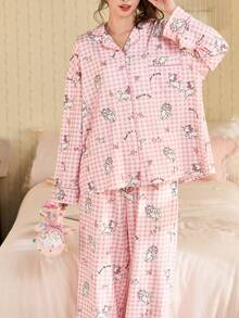 Gongdie 2pcs Disney Marie Cat 2026 Long Sleeve Pajama Set, Cotton Cartoon Pink Loungewear Suit For Women - Watermelon Pink - View 2