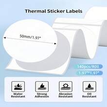 [Étiquette ronde thermique] 1,97" X 1,97" (50x50mm) 140 étiquettes/rouleau Étiquette ronde thermique pour machine à étiquettes M110/M100/M220/M221/M108, étiquette de remerciement, usage commercial et domestique général, imperméable, résistant à l'huile, autocollante et résistante à la déchirure - 1PC - Voir 4