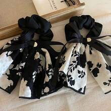 1 件装优雅花朵蝴蝶结发圈 - 复古花卉图案布艺发带，甜美风格女士发圈，发圈，发绳，洗脸发饰，马尾辫发饰，弹性发带 - 白色 - 查看 3