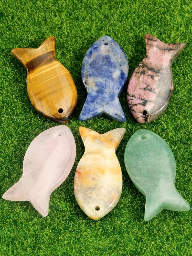 天然玫瑰石英绿东陵虎眼石精致鱼形吊坠，用于珠宝制作 - 40mm*20mm 菱锰矿方钠石疯狂玛瑙吊坠，用于 DIY 项链和包包吊坠。 - 彩色 - 查看 3