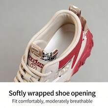 FZY New Spring/Summer High-Top Women's Sneakers, Featuring A Thick Sole For Added Height, A Retro Color-Block Design, Breathable Mesh Lining, And A Non-Slip, Durable Rubber Outsole. Suitable For Students Commuting To School And Working Professionals For Everyday Wear. Lightweight And Cushioned For Comfort, These Sneakers Feature Unique Printed Webbing Details. The Beige-Red Color Blocking Is Flattering And Stylish, While The White-Brown Color Blocking Is Versatile And Goes With Everything. The Soft, Bouncy Insole Ensures Comfortable Wear Even After Extended Periods. These Elegant Women's Shoes Combine Comfort And Style, And Are Suitable For All Seasons As High-Top Platform Running Shoes Or Versatile Women's Tennis Shoes Perfect For Easter. - 紅色 - 查看 10