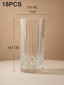 6-Piece Minimalist Transparent Glass Water Cup Set, Suitable For Home Use, Coffee Cups, Juice Cups, Whiskey Cups, Straight-Sided Textured Beverage Cups, Multiple Sizes Available, Party Table Cups. - DM336-2 (370ml) - View 9