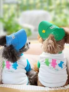 1 pieza Sombrero de sol bordado con forma de M de tres colores, hebilla ajustable con nariz de cerdo elástica para mascotas como perros y gatos - Multicolor - Ver 5