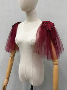1 Pair 30cm Red Winged Pearl Mesh Puff Epaulette, Dark Bride Accessory - Multicolor - View 5