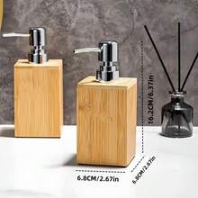 1个复古竹制皂液器，带银色按压头 - 天然竹框，6.76盎司/13.53盎司可填充，适用于洗手液和洗洁精，独立式浴室和厨房台面装饰，乡村风格皂液瓶架 - A - 查看 8