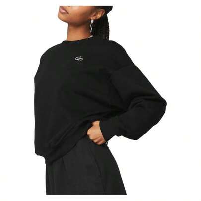  Alo Yoga Women's Accolade Crew Neck Sweatshirt | Premium Heavyweight French Terry Fleece Pullover | Luxury Soft Oversized Gym Sweater | Classic Athletic Streetwear Jumper | Urban Fashion Loose Fit Casual Lounge Wear With Iconic Chrome Logo
