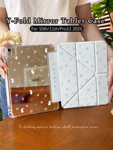 1 Piece, Blue Floral Bunny Patterned Mirror Tablet Protective Case, Suitable For 10th/11th/Pro 13 2025, Foldable Stand, Shockproof And Dustproof, Supports Automatic Wake-Up/Sleep, Is A Must-Have Protective Case For Office/Study/Entertainment, An Excellent Easter Gift, Not A Magnetic Protective Case - Multicolor - View 3