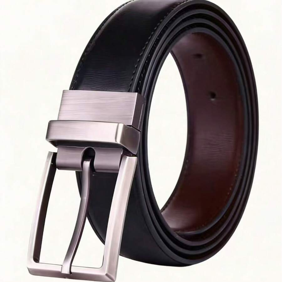 男士双面真皮皮带，带旋转扣，1条装 - 黑色 - 查看 1
