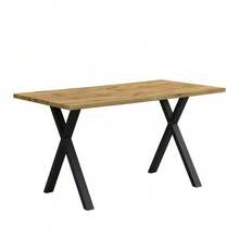 Rectangular Dining Table With Crossed Legs, Coffee Table, Modern And Simple Wrought Iron, L140*W80*H76cm, Oak And Black [OLD REFERENCE: N634P243368A] - Khaki - View 7