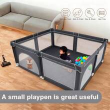 Baby Playpen With Breathable Mesh, Large Play Yard With Door, Foldable Infant Activity Center For Indoor & Outdoor Use - Grey - View 2