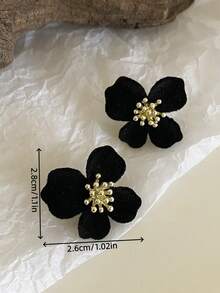 1 Par de Brincos de Botão Florais Elegantes e Aveludados Personalizados, Versáteis para Uso Diário, Festivais e Festas pelas Mulheres - flores flocadas - Visão 6