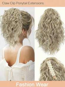 Curly Hair Ponytail Extension 14in Claw Drawstring Ponytail Fake Hair Pieces Bleach Blonde With Brown Highlights High Pony Tails Hair Extensions Synthetic Friendly Fiber For Women - Multicolor - View 12