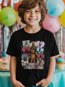 Young Boy's/Girl's Cotton Graphic Tees, Game T-Shirts For Boy, Black Summer T-Shirts With Cartoon Characters, Gift For  Fans, Round Neck, Fun - 11 - 查看 1