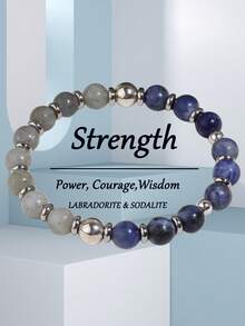 Men's Strength Bracelet- 8mm Natural Sodalite & Labradorite Calming Bracelet, Balance, Confidence, Healing Meditation Yoga Spiritual Jewelry Gift - Multicolor - View 1