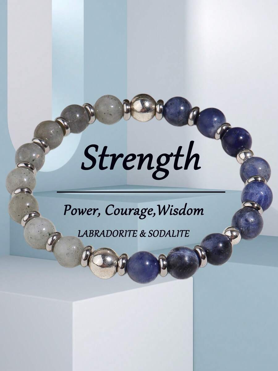 Men's Strength Bracelet- 8mm Natural Sodalite & Labradorite Calming Bracelet, Balance, Confidence, Healing Meditation Yoga Spiritual Jewelry Gift - Multicolor - View 1