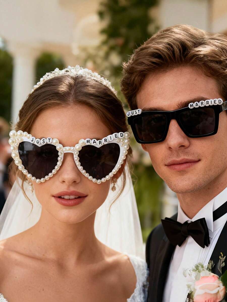 Gafas de boda compatibles para novia y novio con tinte - Montura de imitación, serie especial europea para boda, fiesta de boda, accesorios fotográficos, despedida de soltera - Gafas de disfraz románticas - Ver 1
