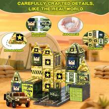 Magnetische Bauklötze Tarnmuster Militärspielzeug, Mini magnetisches Reisespielzeug mit Eisenbox, geeignet für Kinder ab 3 Jahren, tragbare magnetische Bauklötze, MINT sensorisches Lernspielzeug, perfektes Geschenk zu Geburtstag, Schulanfang, Ostern, Zufallsfarbe - Verschiedenfarbig - Übersicht 4