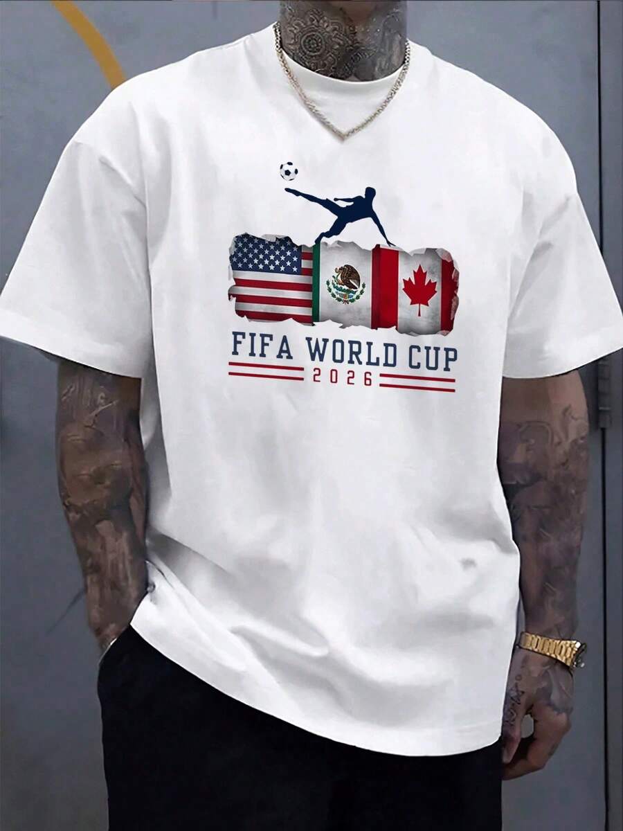 United World Cup Football T-Shirt White World Cup Trophy And Stars Graphic Print For Sports Fans And Events - 白色19 - 查看 1