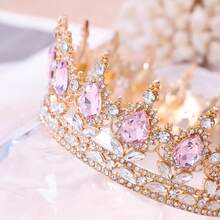 Women's Pink Crystal Crown, Women's Diamond Hair Accessories, Bridal Wedding Headband, Costume Party Birthday Ball Gift - View 4