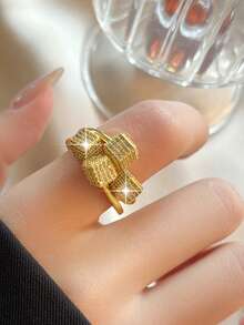 jealous young 1pc Luxury Four Square Shape Cubic Zirconia Women Rings,Fashion Unique Geometry Copper Ring,Suitable Daily Wear,Engagement/Wedding Banquets - Yellow Gold - View 2