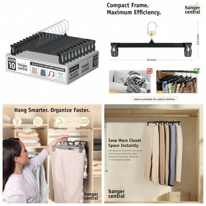 10 Pack Black Plastic Pants Hangers With Clips 12 Inch