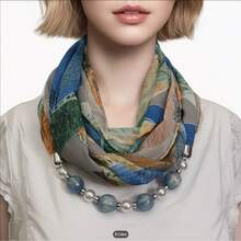 3-Ring Beaded Scarf, Chiffon Breathable Skin-Friendly Printed Scarf, Elegant And Graceful - Multicolor - View 2