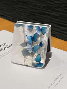 1pc Fashionable And Minimalist Skin Feel PC Material Cute And Minimalist Ripple Butterfly Element Folding Phone Case, Can Protect And Prevent Falling For: SamsungGalaxy Zflip 3/Zflip 4/Zflip 5/Zflip 6/Zflip 7/ Find N3 Flip/ Razr 50 Ultra/ Razr 60 Ultra/ Razr 60/ Razr 50/XiaomiMIX Flip/Galaxy Z Flip7 FE - White - View 10