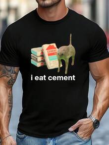Funny "I Eat Cement" Cat Meme T-Shirt - Construction Worker Tee With Cement Bags Graphic - Lightweight Breathable Cement-Eating Cat Joke Shirt - Casual Humorous Outfit For Builders & Cement Mixer (Regular Fit) - 青檸色 - 查看 1