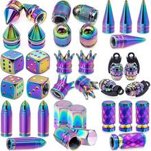 2个彩色汽车摩托车气门嘴帽，彩色铝合金气门嘴帽，美式风格气门嘴帽，轮胎气门嘴帽，通用金属油箱盖，适用于汽车、摩托车、卡车和自行车，带夜光气门嘴帽，增强夜间安全性，时尚美观 - 适用于汽车、自行车和摩托车，易于安装 - 彩色 - 查看 1