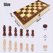 三合一木制可折叠便携式国际象棋套装，防滑棋盘游戏玩具，桌面竞技多功能国际象棋游戏 - 黑與白 - 查看 8