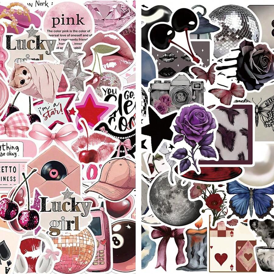 100 miếng dán graffiti phong cách Y2K retro màu hồng đậm, lấy cảm hứng từ Downtown, mang hơi hướng lãng mạn, thập niên 80-90, anime, hình vẽ nguệch ngoạc ngộ nghĩnh, trang trí Giáng sinh, tự làm vali, hành lý, quà tặng tiệc tùng. - A - Xem 1