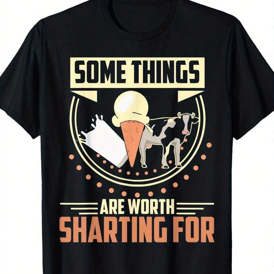 Camiseta Divertida para IBS e Intolerancia a la Lactosa con el Lema "Algunas cosas vale la pena compartir" y humor sobre vacas e inodoros. 100% unisex, tallas de adulto S-XXXL. Camiseta casual de cuello redondo para hombres y mujeres. Regalo perfecto para cumpleaños, Navidad. - Negro - Ver 1