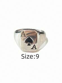 1枚黑桃A扑克牌图案男士休闲小众风格不锈钢镀层戒指，经久耐用，防水不褪色，防过敏，适合日常时尚复古装扮搭配。 - 撲克男士戒指 - 查看 18