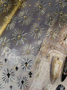 1 miếng dán móng tay mạ vàng 5D, miếng dán móng tay sang trọng và tinh tế, miếng dán móng tay kiểu retro Halo Faith, dụng cụ làm móng DIY. - Nhiều màu - Xem 3