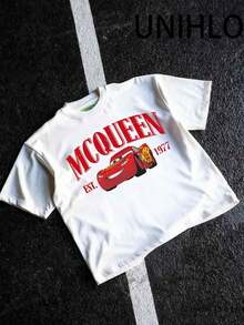 Disney Racing Master McQueen Print  Summer Casual Versatile Pure Cotton T-Shirt Suitable For Any Place - trắng - Xem 5