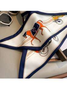 1pc Women's French Long Scarf With Carriage Print, Fashion Small Square Scarf, Neck Wrap For Spring, Summer And Autumn, Matching Shirts, Narrow Scarf, Ribbon Decoration - Multicolor - View 4