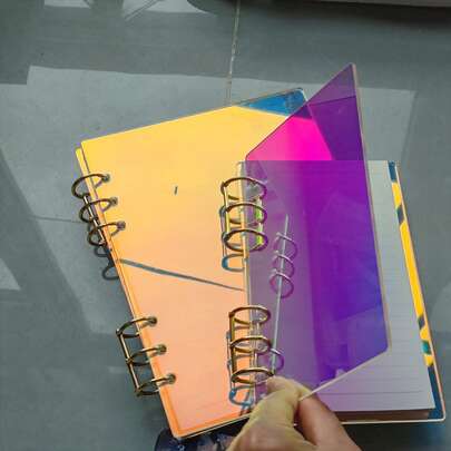 A6 极光彩色多功能活页夹，亚克力封面，可根据光线变换颜色，坚固耐用，适用于学校、办公室、计划本、旅行照片、笔记、创意写作、DIY相册、便签本、旅行日记、现金/支票夹