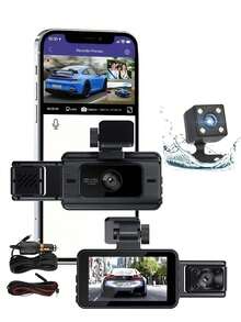 三通道行车记录仪，前后双录，1080P全高清，配备128GB SD卡，3英寸IPS屏幕，夜视功能，170°广角，WDR宽动态范围，24小时停车监控，150mAh电池 - 黑色 - 查看 10