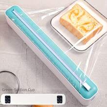 1pc Food Wrap Cutter, Dual-Blade Foil Cutter Box, Home & Commercial Use Suction Cup Wall Mount Storage Box, Practical Tool - White - View 6