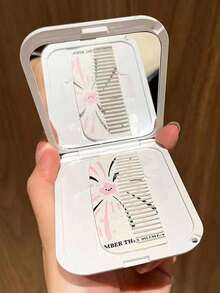 1 pieza Espejo compacto plegable con peine, espejo de maquillaje portátil, estilo aleatorio - Multicolor - Ver 8