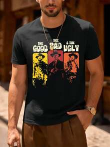 T-shirt grafica autunnale del film "Il buono, il brutto, il cattivo", stile street hip-hop, traspirante, stampa artistica - nero - Visualizzare 1