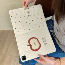 Ốp lưng bảo vệ hình cuốn sách, ngôi sao nhiều màu sắc dễ thương và quả táo đỏ, tương thích với Apple thế hệ thứ 11, Pro 2025, thế hệ thứ 10, Air 7/6, 11 inch, thời trang cho cả bé gái và bé trai. - Màu be - Xem 3