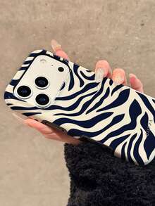 GIIPPA 1. 海军蓝和米色斑马纹设计手机壳，适用于 17 Pro Max，也适用于16 Pro Max、15 Pro Max、14 Pro Max，韩版时尚趣味手机壳，兼容11/12/13/14/15/16 Pro Max Plus，优雅设计男女皆宜，是圣诞节、情人节、复活节、婚礼季和生日送给女友的理想礼物 - 藍白色 - 查看 6