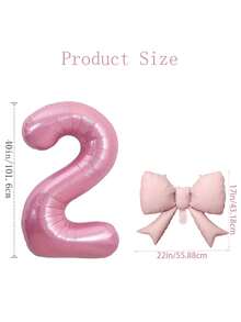 Bộ 2 bóng bay hình số màu hồng 40 inch và hình nơ màu hồng 21 inch, thích hợp trang trí đám cưới, sinh nhật, kỷ niệm, Ngày của Mẹ. - Hồng - Xem 3