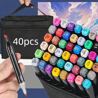 40 Colors Dual Tip Markers, Highlighters, Permanent Markers, Suitable For Sketching, Anime Drawing, Office Supplies, Great For Christmas And Birthday Gifts